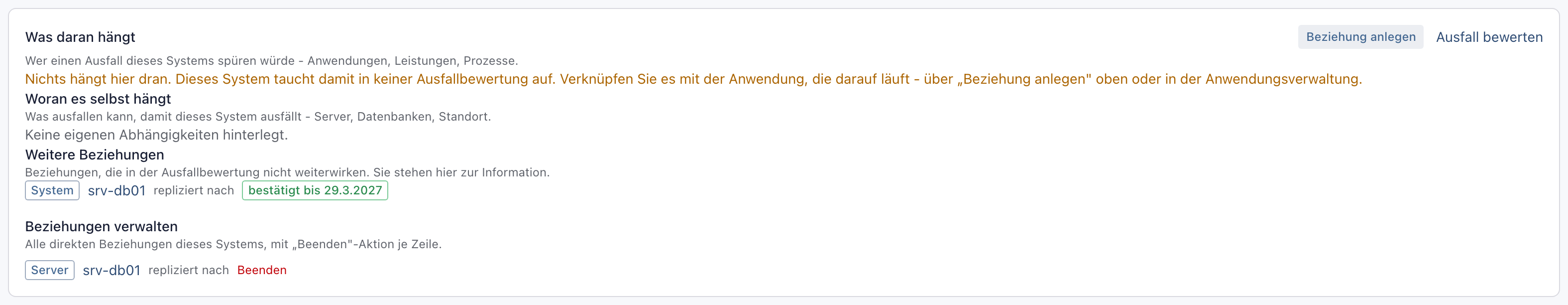 Abschnitt Weitere Beziehungen mit der Beziehung repliziert nach