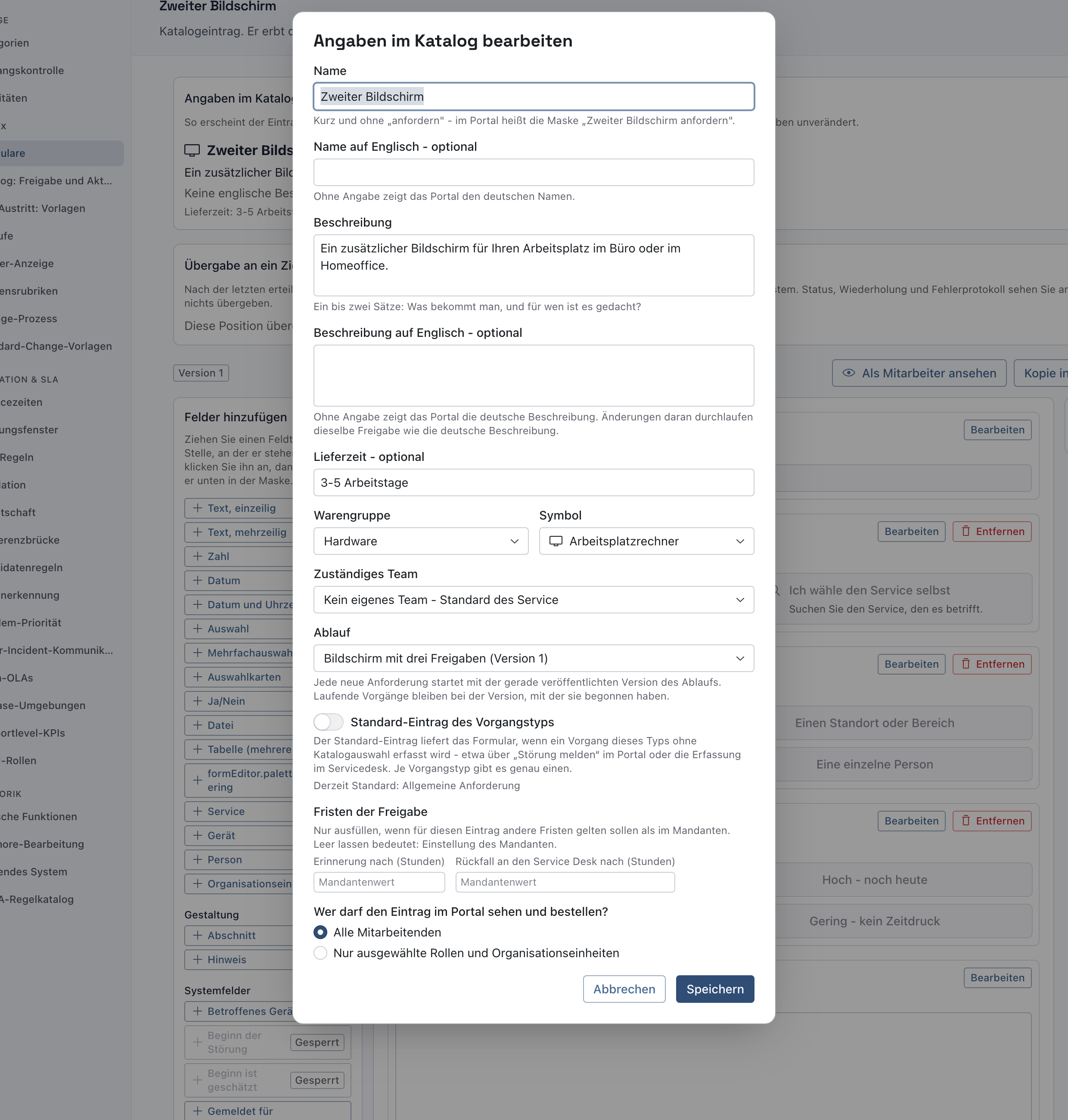 Dialog Angaben im Katalog bearbeiten