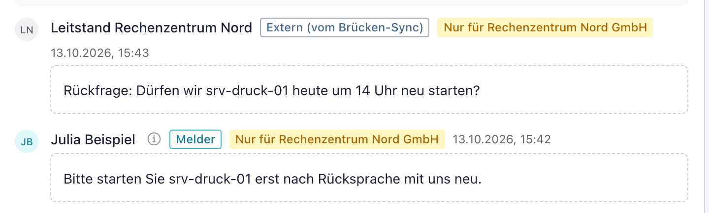 Verlauf mit der Rückfrage aus dem Tool der Rechenzentrum Nord GmbH und dem Hinweis Nur für Rechenzentrum Nord GmbH