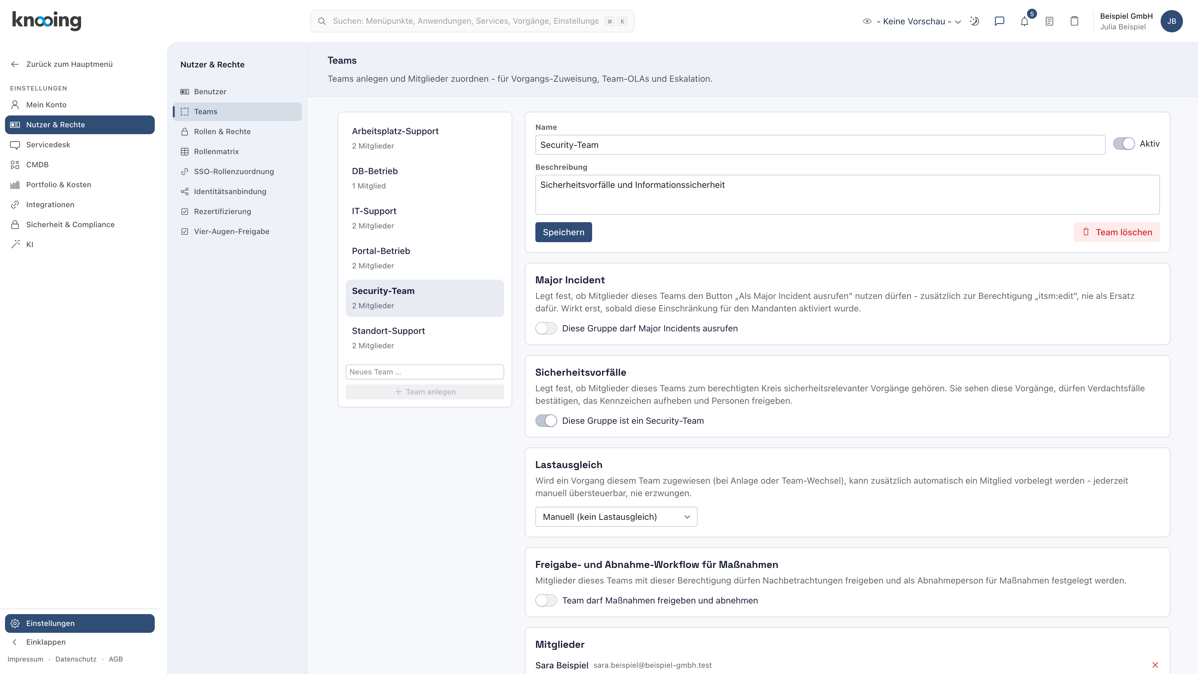 Eingeschalteter Schalter Diese Gruppe ist ein Security-Team