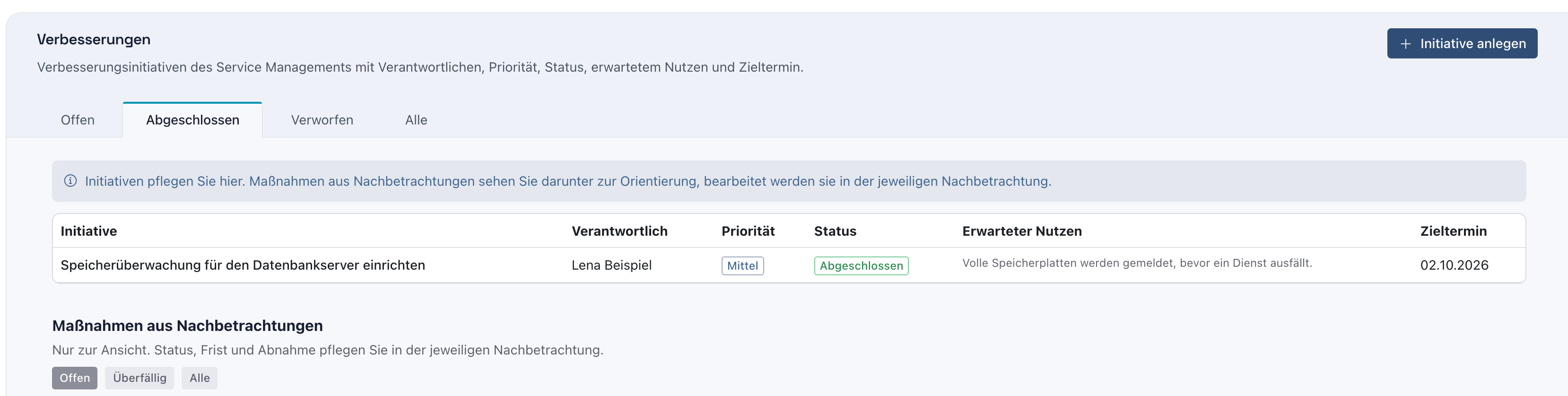 Reiter Abgeschlossen mit der abgeschlossenen Initiative Speicherüberwachung für den Datenbankserver einrichten