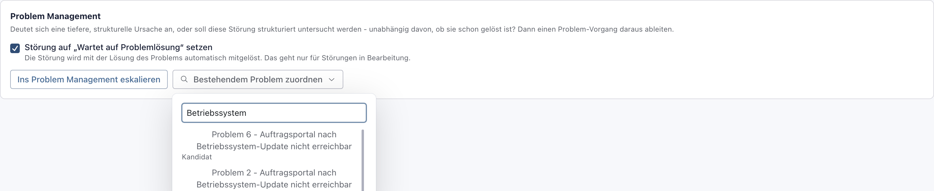 Suchfeld Bestehendem Problem zuordnen mit dem Treffer Problem 2 Auftragsportal nach Betriebssystem-Update nicht erreichbar